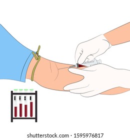 Vector Illustration Image A Doctor Using A Needle To Draw Blood From An Investigator To Check The Body