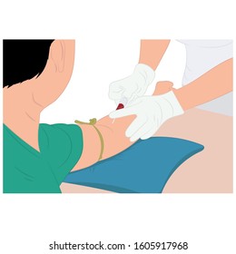 Vector Illustration Image A Doctor Using A Needle To Draw Blood From An Investigator To Check The Body