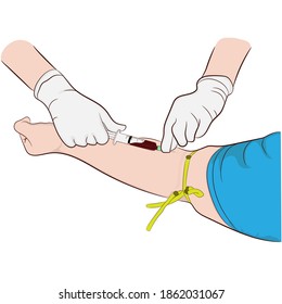 Vector Illustration Image A Doctor Using A Needle To Withdraw Blood From An Investigator To Check The Body