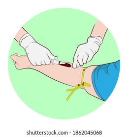 Vector Illustration Image A Doctor Using A Needle To Withdraw Blood From An Investigator To Check The Body