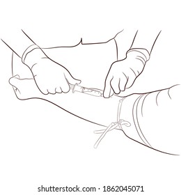 Vector Illustration Image A Doctor Using A Needle To Withdraw Blood From An Investigator To Check The Body