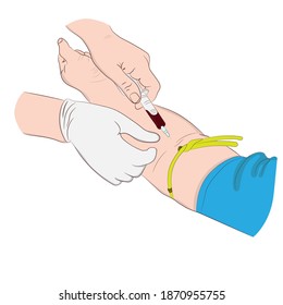 Vector illustration image a doctor using a needle to draw blood from an investigator To check the body