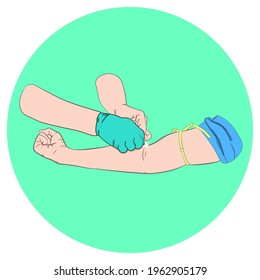 Vector illustration image a doctor using Cotton swab to clean the arms before a needle to draw blood from an investigator To check the body