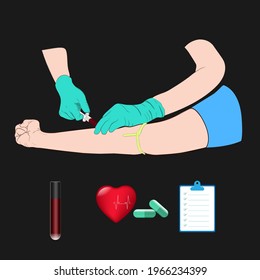 Vector illustration image a doctor using a needle to draw blood from an investigator To check the body