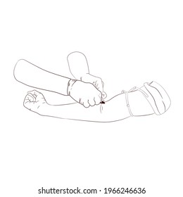 Vector illustration image a doctor using Cotton swab to clean the arms before a needle to draw blood from an investigator To check the body