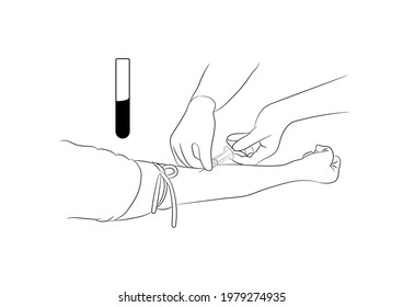 Vector Illustration Image A Doctor Using A Needle To Draw Blood From An Investigator To Check The Body