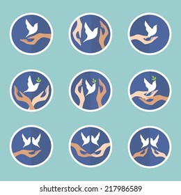 vector illustration with the image of the dove of peace in the hands of man