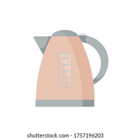 Vector illustration. Vector image of an electric kettle in flat style. Kitchen device. An isolated electric kettle in pink gray.