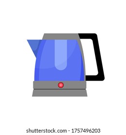 Ilustración vectorial. Imagen vectorial de un hervidor de agua eléctrico de estilo plano. Equipo de cocina. Calentador eléctrico aislado en azul-gris.