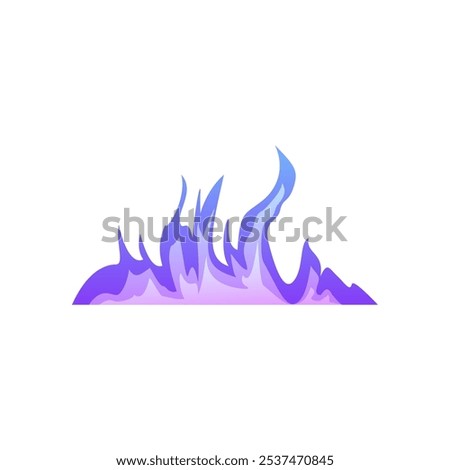 Vector illustration with the image of an elongated border of fantasy fire effect in purple color. Cartoon object with tongues of flame on an isolated background. Suitable for gaming, magic design.