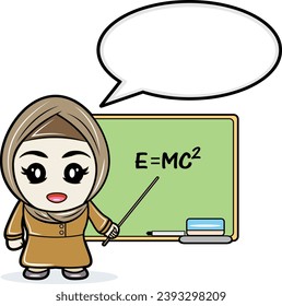 vector illustration image of a female teacher teaching and explaining formulas on the blackboard