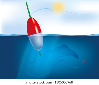 vector illustration with the image of a float rod as a symbol of fishing