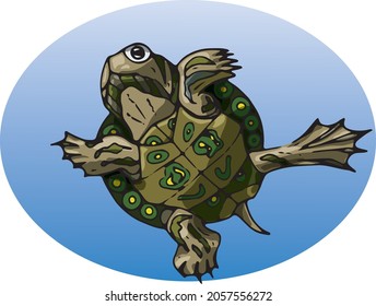 Vector illustration. An image of a floating turtle. Dtcorative element, sticker, illustration for children.