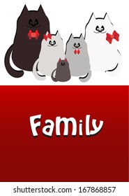 Vector illustration with the image of a friendly family cats. Can be used for greeting cards, banners or thematic