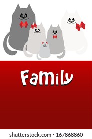 Vector illustration with the image of a friendly family cats. Can be used for greeting cards, banners or thematic