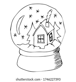 Vector illustration with the image of a glass bowl. Hand drawn xmas illustrations. Modern design elements for holiday greeting card, gift tag, label, sticker, banner, card