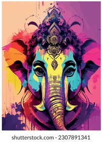 vector illustration image of the Goddess ganesha with colorful background