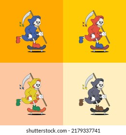 vector illustration image of a grim reaper cartoon character carrying a sharp weapon looks scary, very suitable for logos, icons, stickers and advertisements