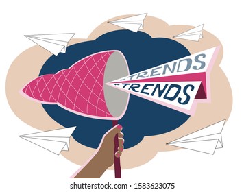 Vector illustration image of a hand that catches a plane with the inscription trend