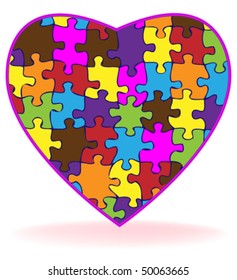 The vector illustration with the image of heart made of pazl (pazzle) acid colors, symbolizes heart of the addict or narcotic dependence