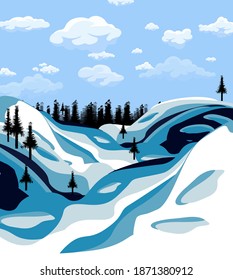 
vector illustration image of hills with cypress trees
