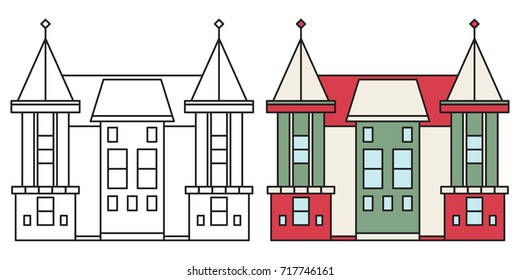 Vector illustration. Image of a house in a contour and color version