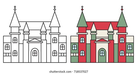 Vector illustration. Image of a house in a contour and color version