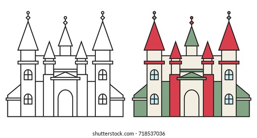 Vector illustration. Image of a house in a contour and color version