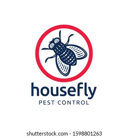 Vector illustration with the image of a housefly in engraving style. Logo template.