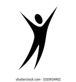 Vector illustration with the image of a human silhouette with hands up on a transparent background.