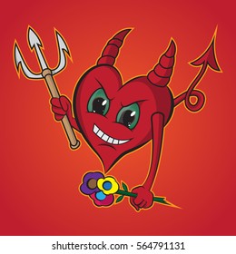 Vector illustration with the image of the imp of the heart with flowers