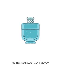 Ilustração vetorial com a imagem de Jar com uma tampa com perfume ou água sanitária. Frasco de vidro de perfume aromático masculino ou feminino. Perfume cosméticos em um estilo plano. Plano de fundo isolado.