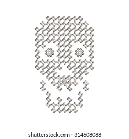 Vector illustration with the image of knit woven, embroidered skull. Macrame.