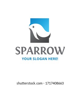 Vector illustration with the image of a little bird, sparrow. Logo template.