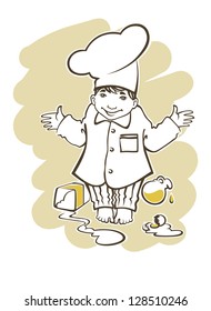 vector illustration with image of little boy, who want to be a great chef