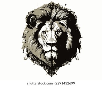 Vector illustration image, male lion on white background 