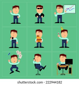 Vector illustration with the image of men in different situations in the office