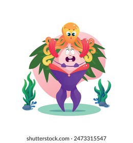 Vector illustration with the image of a mermaid on a white background.