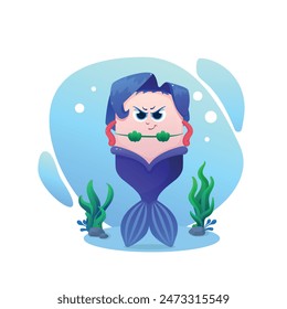 Vector illustration with the image of a mermaid on a white background.
