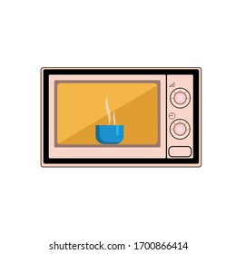 Vector illustration. Image of a microwave in flat style. Illustration of kitchen appliances for cooking, warming up.