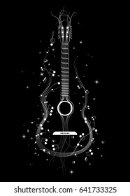 Vector illustration image of music stave designed by jazz rock classic guitar and notes. Good for music festival, print poster and card design materials. Vertical