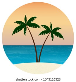 vector illustration with the image of palm trees in front of the sea