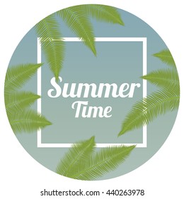 Vector an illustration with the image of palm trees in a circle with blue and turquoise color.Tropical Sea Landscape.Summer relaxation poster and flyer