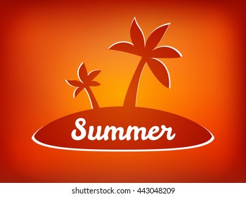Vector an illustration with the image of palm trees in  orange and red color.Summer poster
