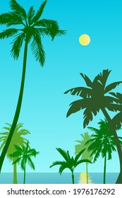Vector illustration, image of palms on a bright sunny summer day
