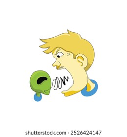 VECTOR ILLUSTRATION IMAGE, A PERSON AND AN ALIEN ARE ARGUING