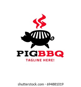 Vector illustration with the image of the pig-bbq. Logo. Mascot.