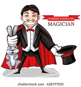 Vector illustration of an image of a profession of a magician isolated on a white background. Circus artist, artist, cartoon caricature