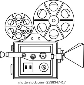 Ilustración vectorial Imagen de una máquina de proyección para proyecciones de películas de la vieja escuela, con un estilo de diseño lineal