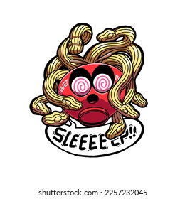 
vector illustration with the image of a ramen monster who likes to hypnotize someone. This image is great for a sticker or t-shirt design.